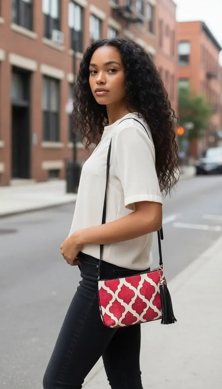 Brighton Crossbody Purse Canvas Shoulder Bag w/ Bird & Leather Tassel
